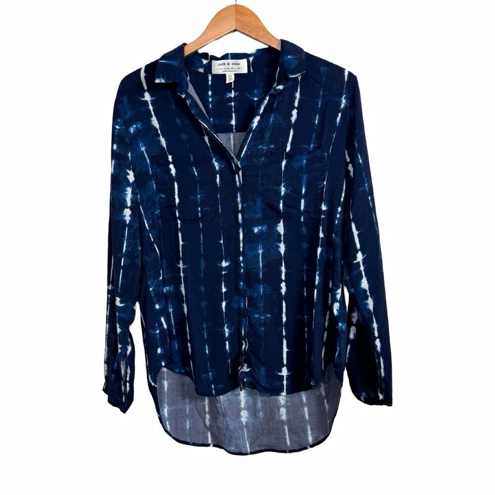 Cloth & Stone Tie-Dye Rayon Button Front Collared Blouse Long Sleeve Size L